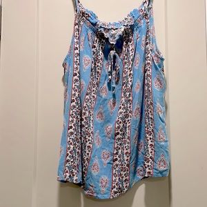 Sky blue paisley stripe cami top adjustable spaghetti straps EUC summer top